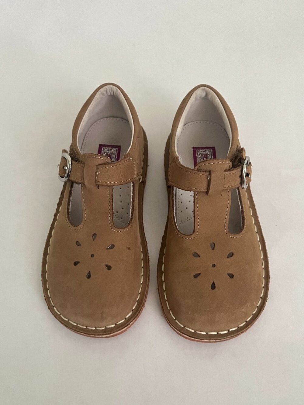 L' amourJoy Classic Nubuck Leather T-Strap Mary Jane Brown Size 11